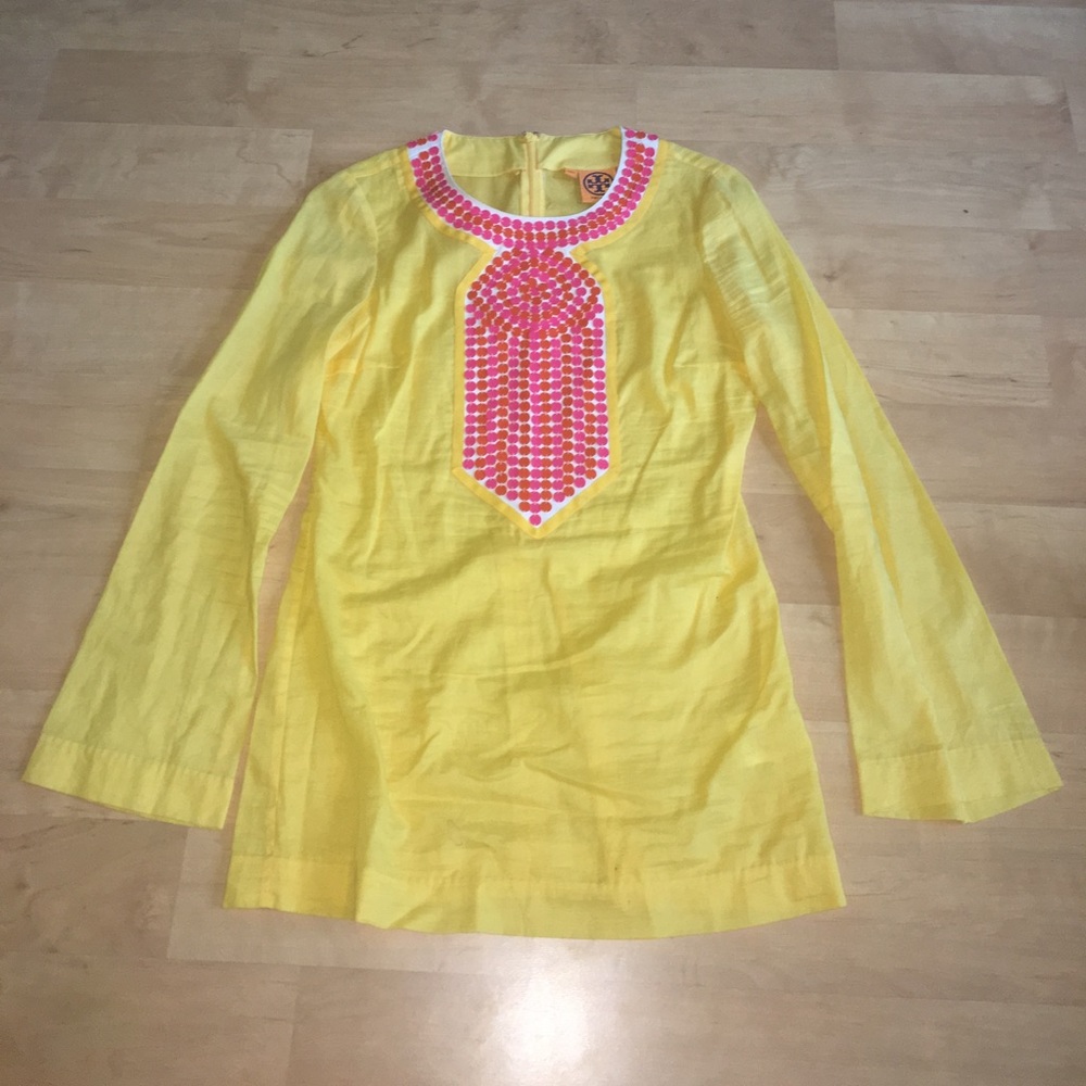 yellow orange and pink tory burch cotton dress